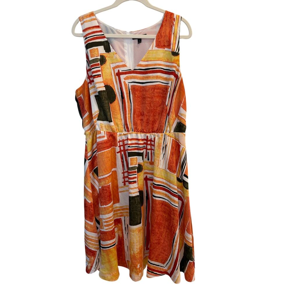 Lane Bryant Sleeveless V-Neck Plus Size 18 Shift Dress Abstract Fall Colors